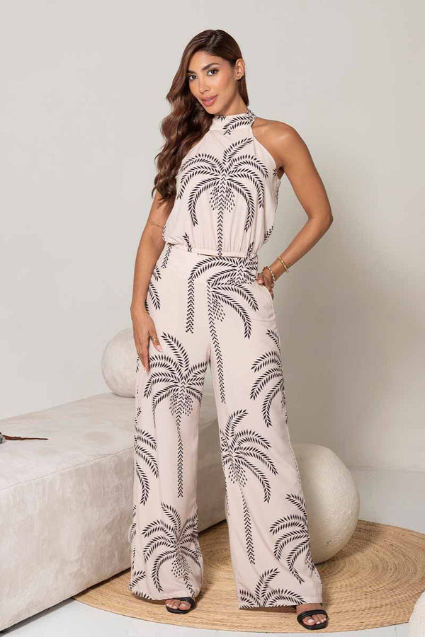 Conjunto Palmeras Blusa tipo Halter Pantalon