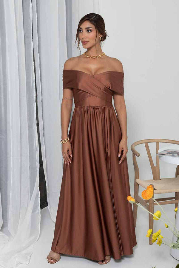 Vestido De Fiesta Tipo Bandeja Cruzado Con Abertura Pierna