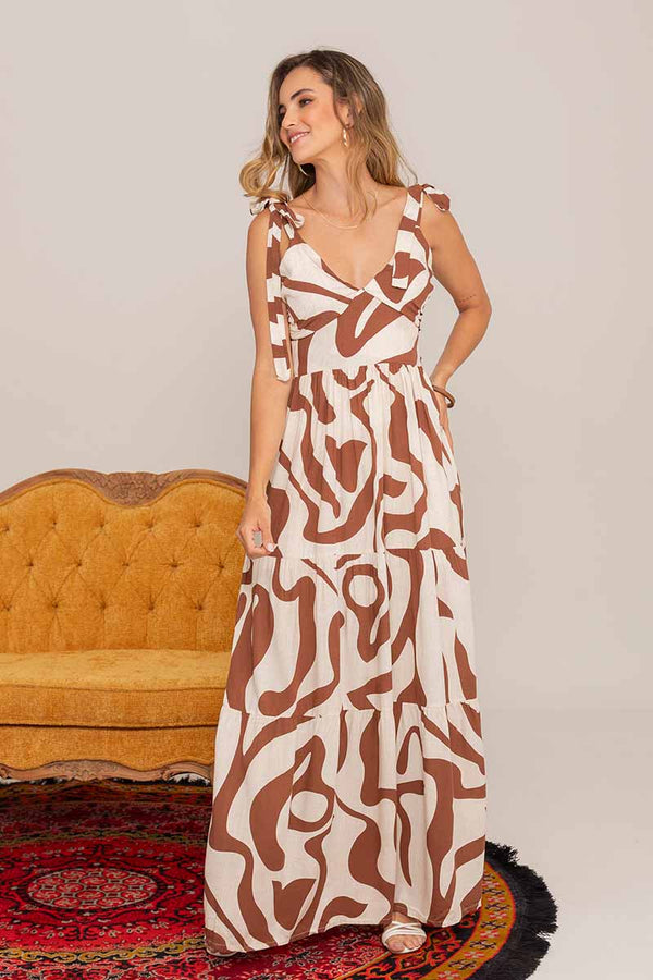 Vestido Casual Bicolor Cafe Tirantes Ajustables