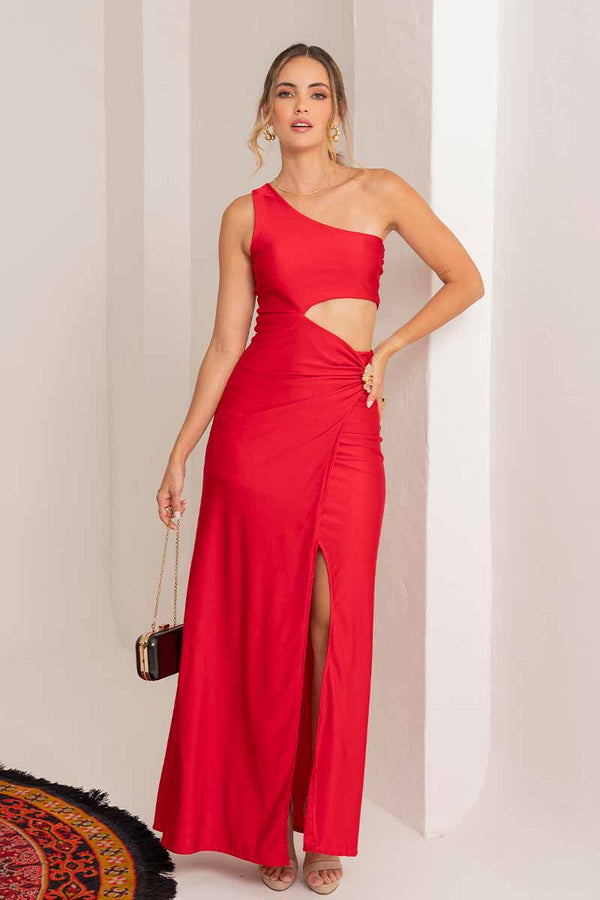 Vestido de Fiesta Largo Asimétrico Corte Herraje