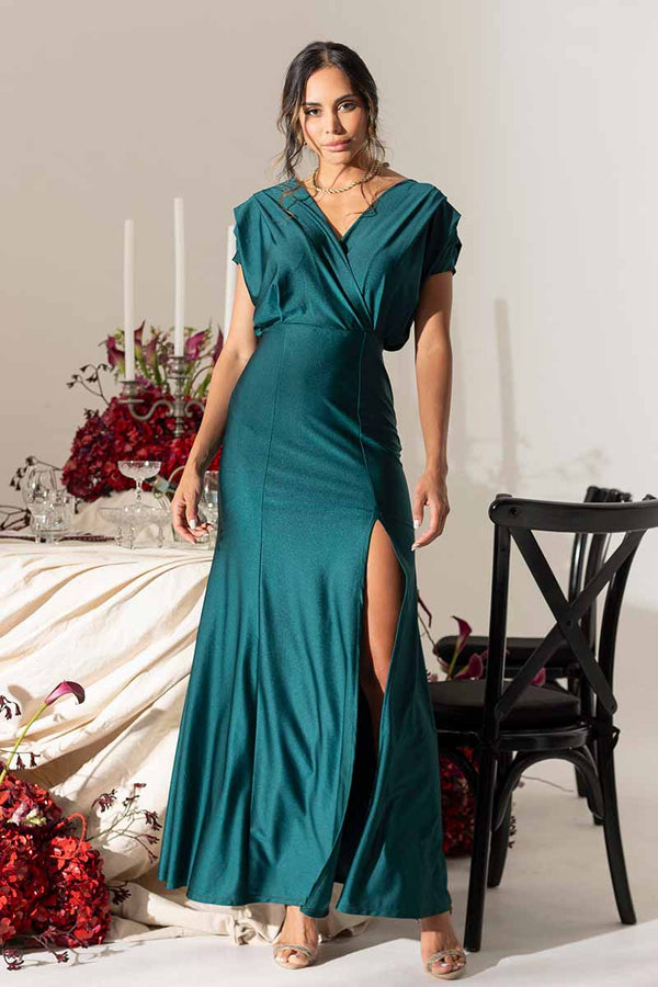 Vestido de Fiesta Manga Corta Cruce