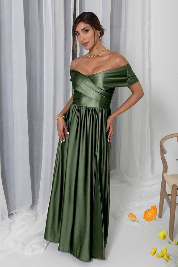 Vestido De Fiesta Tipo Bandeja Cruzado Con Abertura Pierna